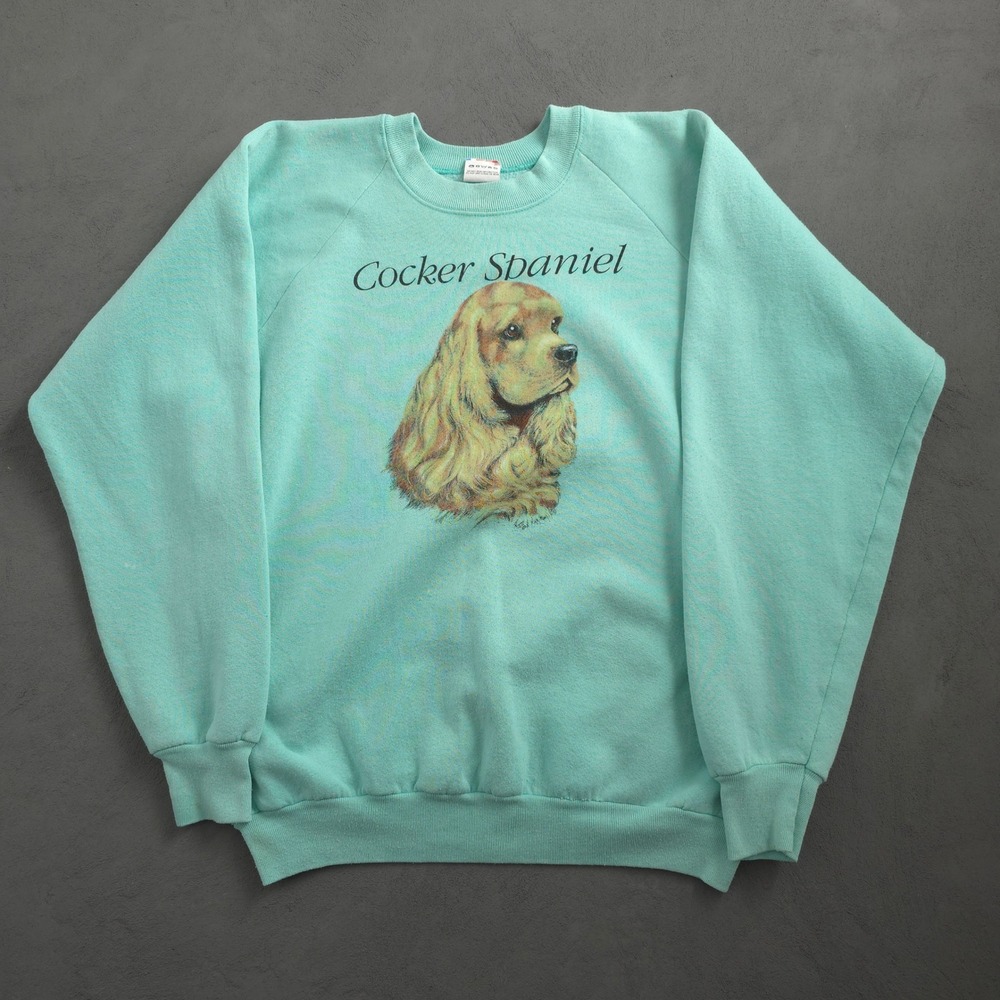 Vintage 90s Fruit of the Loom Teal Cocker Spaniel Sweatshirt XL Raglan Dog